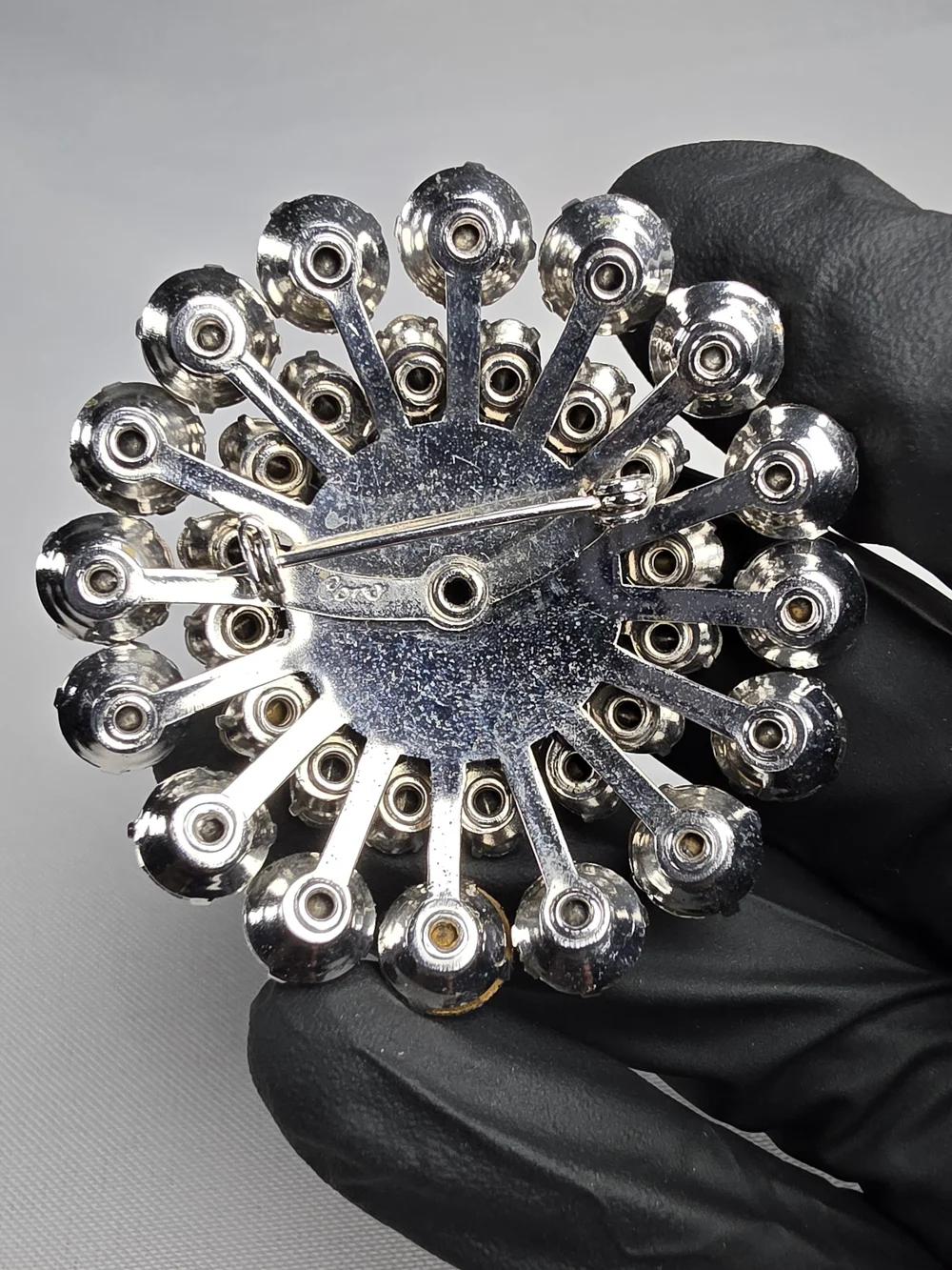 Vintage Signed Coro Rhinestone Starburst Brooch Mid-Century Silver Tone Pin
